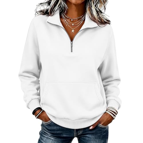 Women's Half Zip Pullover Sweatshirt - XX-Large White