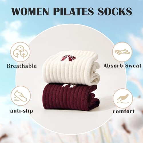 Women's Pilates Grip Socks, Ruffle Non Slip Bow Pattern Yoga Socks