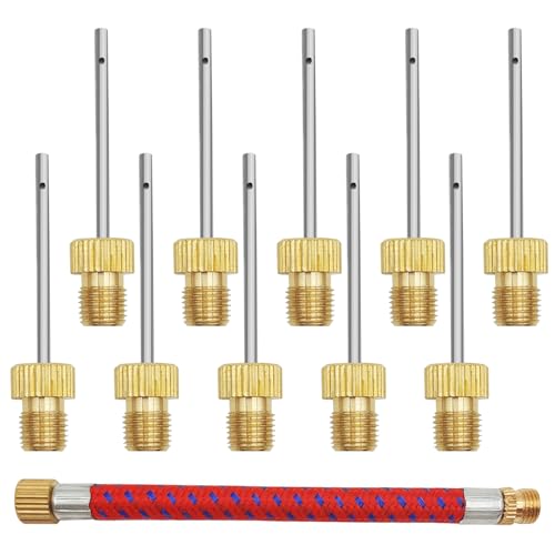 10-Pack Heavy Duty Brass Ball Pump Needles with Adaptor Hose