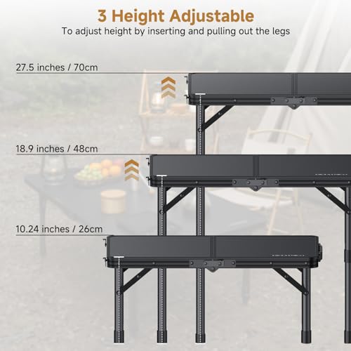 Diceaynico 22.8" x 15.7" Black Folding Camping & Picnic Table, 3 Adjustable Heights