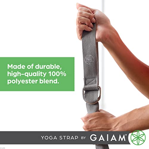 Yoga Strap with Adjustable Metal D-Ring - 8ft Black Stretch Band