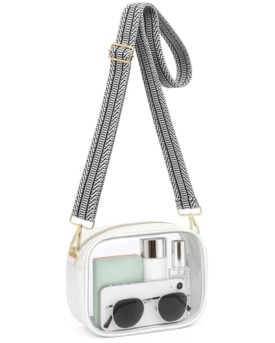 Clear Stadium Purse with Wide Strap - Black & White Strap