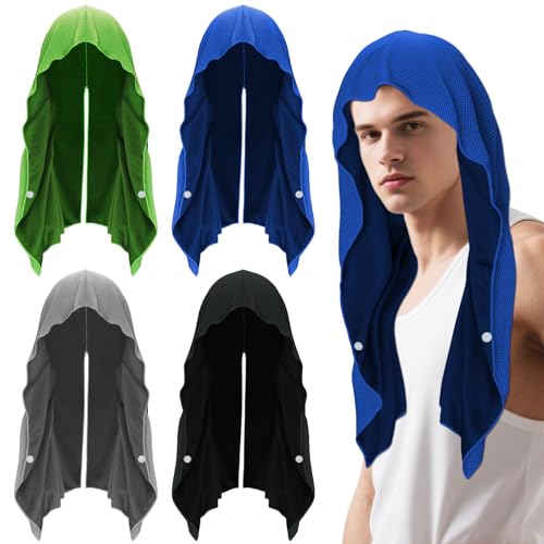 Sdfvsdg 4-Pack Cooling Hoodie Towels for Neck and Face, Quick Dry Sports Wraps in Black, Gray, Blue, Green