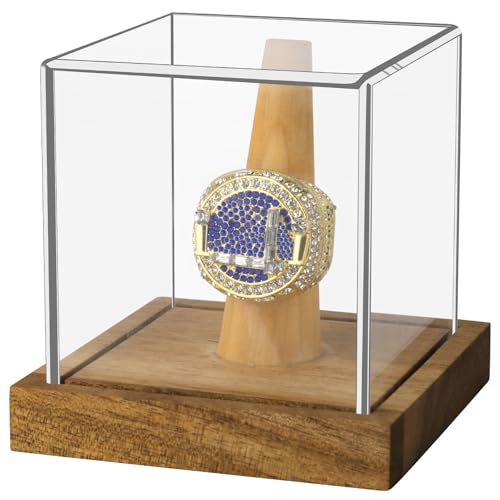 Championship Ring Display Case - Clear Acrylic with Wood Base