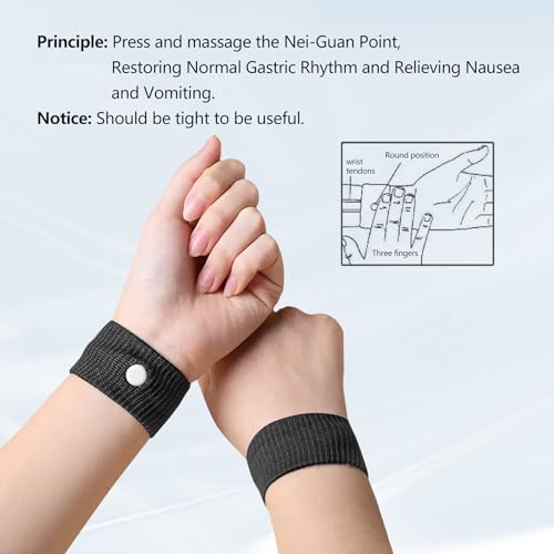 Motion Sickness Wristband - Anti-Nausea Acupressure Relief, Large, 2 Pairs - Black