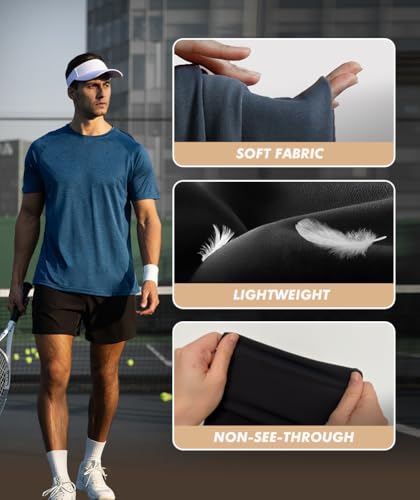 BOOJO Men's Workout T-Shirts 5-Pack with Moisture-Wicking Quick Dry Fabric - Medium, Black & Grey Variants