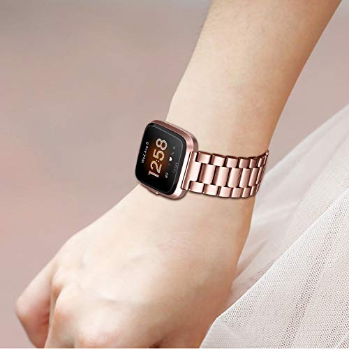 FINTIE Rose Gold Metal Watch Band Compatible with Fitbit Versa 2, Versa 1 & Lite Edition