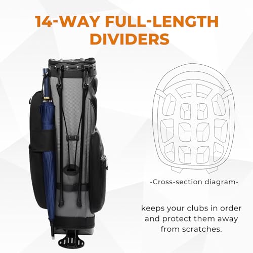 Lightweight 14-Way Golf Stand Bag with Magnetic Pocket - Black