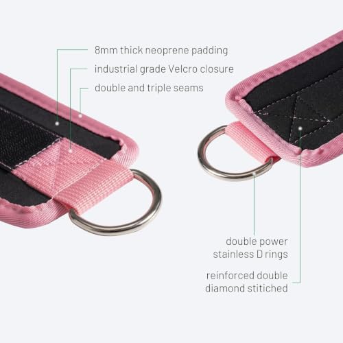 Ankle Strap for Cable Machine - Adjustable Pink Cuff for Kickbacks