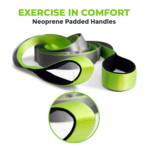 Stretching Strap for Physical Therapy - 8' Long, 12 Loops, Green/Grey