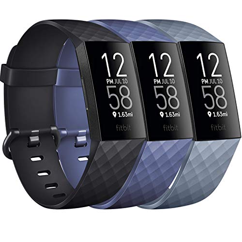 Silicone Replacement Bands for Fitbit Charge 4 & 3 - Large: 7.1-8.7" Wrists - Black, Navy Blue, Slate Grey