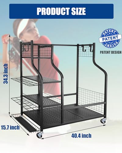 Golf Bag Storage Organizer for Garage - Holds 2 Golf Bags