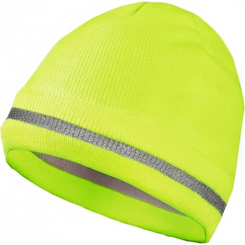 Hi-Vis Knit Cap with Polyester Lining - Yellow Reflective Beanie