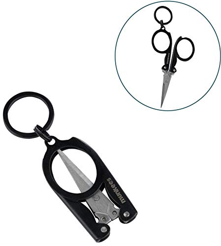 AceCamp Munkees Mini Folding Scissors Keychain – Stainless Steel, Black Handle, 2in Folded