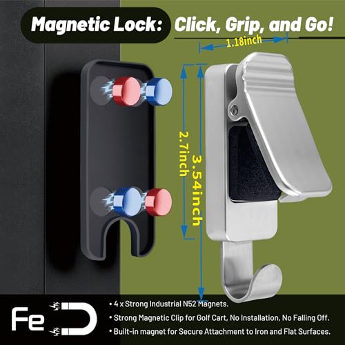 Magnetic Golf Cart Sunglass Holder - Aluminum Eyewear Clip with Hook