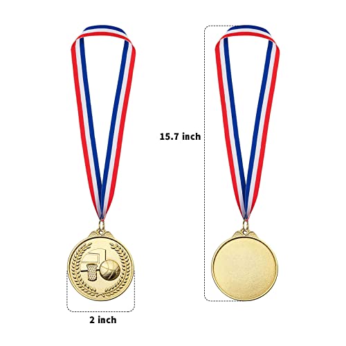 LZHZH Gold Basketball Medals 12 Pack for Kids Sports Awards - Red, White & Blue Ribbons