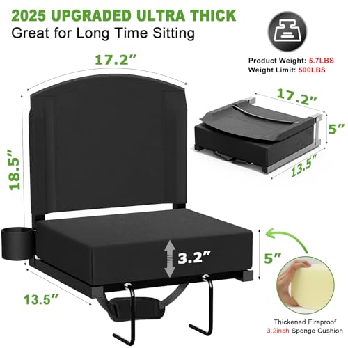 Portable Stadium Seat with Back Support - Black