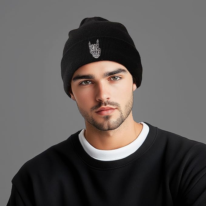 Funny Ghost Knit Beanie Hat - Unisex Winter Goth Skull Cap