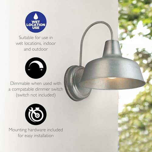 Design House Mason Barn Light Indoor/Outdoor Wall Mount Modern Industrial Farmhouse Wall Light for Patio, Garage, Bathroom, Office, Kitchen, 10-Inch, Galvanized Paint, 579383, Larger Version