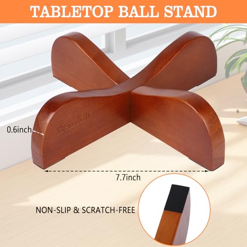Wooden Ball Display Stand - 2-Pack Solid Wood Holder for Sports Balls - Brown / 7.7"