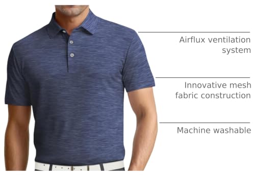 Men's Airflux Jaspe Cotton Golf Polo Shirt - Large Peacoat Htr
