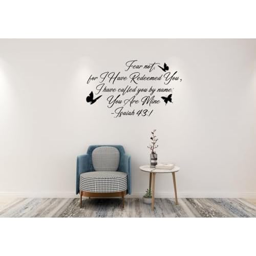 Fear Not I Have Redeemed You Isaiah 43 1 Bible Verse Wall Deca, Christian Religious Prayer Scripture Quotes Vinyl DIY Removable Wall Sticker for Living Room Home Office