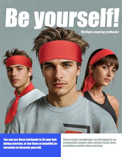 Red Sweat Tie Headband - Athletic Hairband for Men, Women, Kids