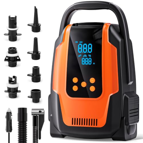 50 PSI Electric Paddle Board Pump - Auto-Off, 12V DC, Orange