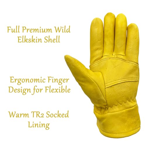 SKYDEER Premium Full Wild Elkskin Leather Work Gloves (2 Pairs), All-Weather Durable & Breathable, Anti-Slip Grip for Truck Driving and Labor Use (SD8683T/XL)