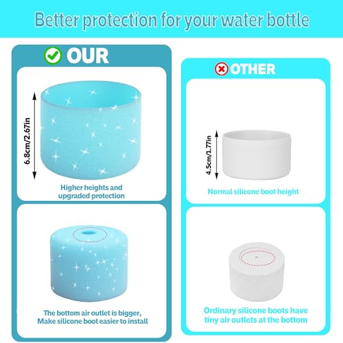 Silicone Water Bottle Boot - 40oz Clear Glitter Blue Sleeve Protector