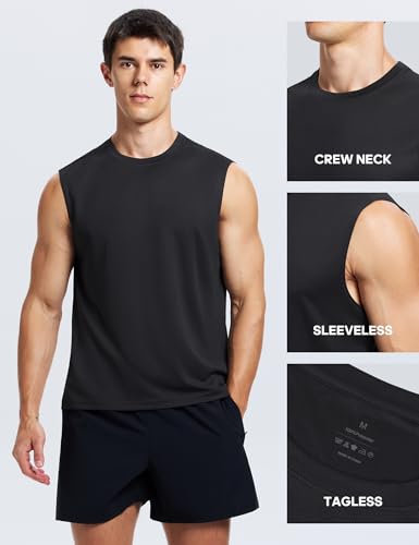 Men's Quick Dry Workout Tank Top - Sleeveless Gym Shirt - Small Black