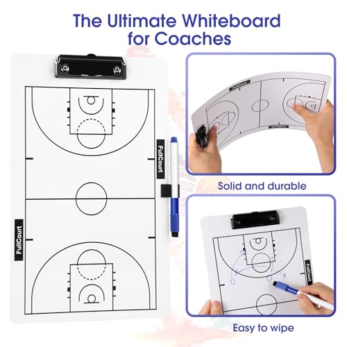 Basketball Coaching Clipboard - Double-Sided Dry Erase Board with Marker Holder