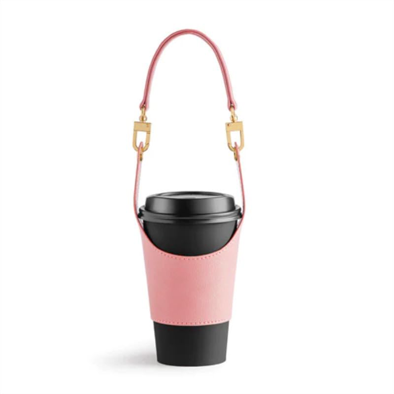 Water Bottle Sleeve - Pink PU Leather Holder for Cups