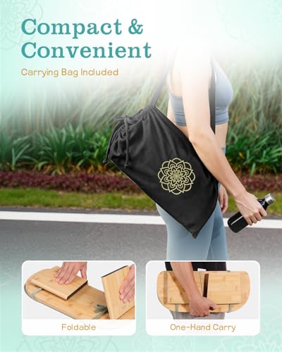 Folding Bamboo Meditation Bench with Cushion & Carry Bag - Black