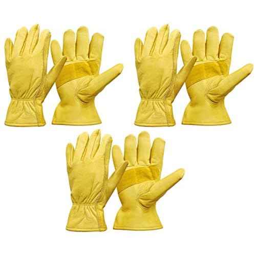 Nobrand Leather Work Gloves Stretchable Wrist Tough Cowhide Safe Working Glove (3, Large)