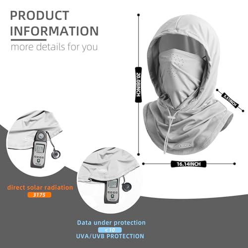 Hymeiluely Light Gray Breathable Balaclava Face Mask for Men - Summer Sun Shield