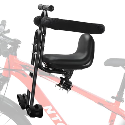 Front Mounted Child Bike Seat - Interactive Toddler Carrier with Guardrail, Adjustable Footrests, Black