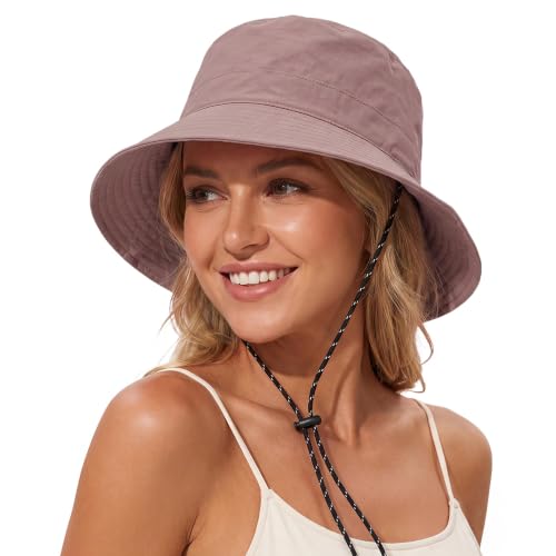 Durio Dusty Pink Waterproof UV 50+ Bucket Hat for Women, UPF Sun Hat