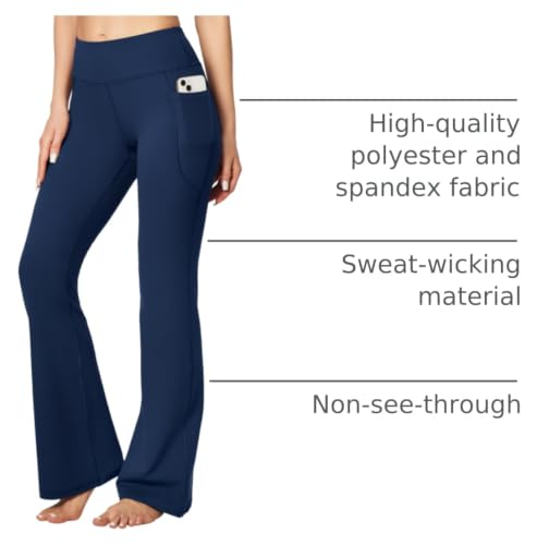 Heathyoga Women’s Flare Yoga Pants with Pockets - Dark Blue, Medium Size