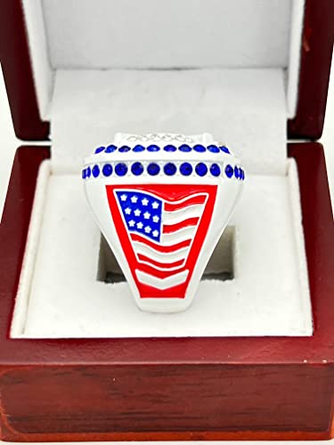 Tournament Champion Softball Baseball Ring - White Body, Blue Stones, Red Sides
