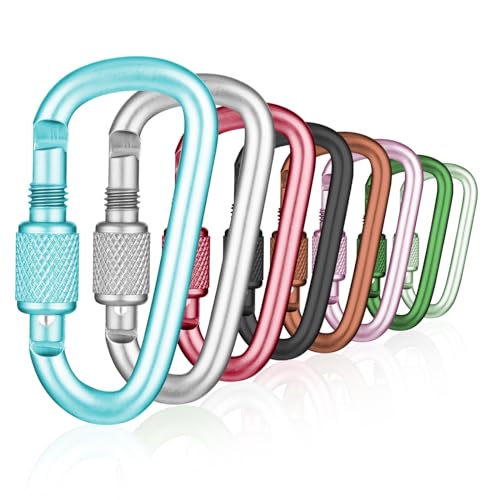 locking carabiner 8pc D-ring locking clips for camping, hiking, keychain accessories