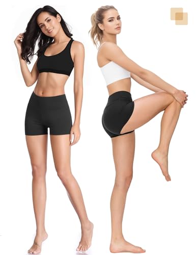 High Waisted Biker Shorts for Women - Soft Stretch Tummy Control - Black, XX-Large