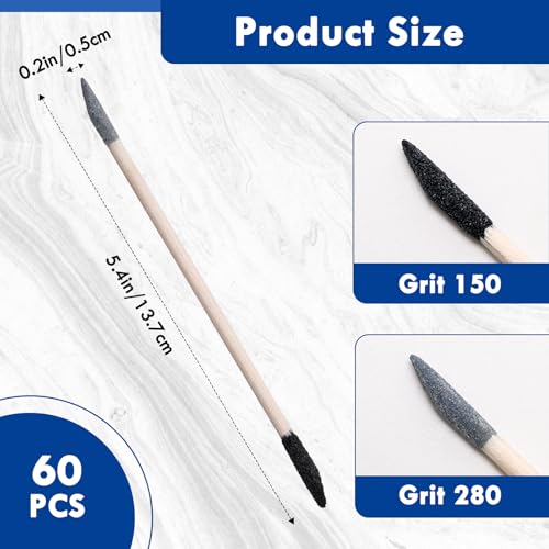 60 Pcs Sanding Sticks Double End, Anglecai 150/280 Grit 5.4 x 0.2 Inch Fine Detailing Polishing Sanding Twigs Matchsticks for Plastic Models Detailing Polishing Sticks for Tight Space Wood Hobby