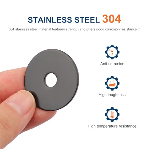 50PCS 1/4" x 1-1/4" Black Fender Washers, 18-8(304) Stainless Steel Flat Fender Washer for M6 Bolts, 1/4" ID x 1-1/4" OD, 0.06'' Thick