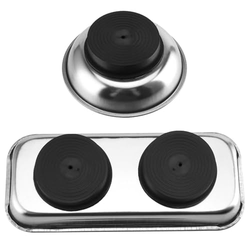 SINJEUN 10 Pieces Rectangle Magnetic Part Tray, 2 Sizs Magnetic Tray Set 6x2.55x1 and 2.95x1 Inch Stainless Steel Magnetic Tray Holder for Screws, Nut, Bolt and Metal Part