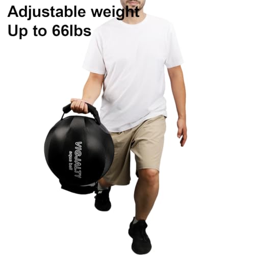 VIGJALTY Heavy Aqua Bag 16" Jumbo Sphere—66 lb Water Weight Bag for Core & Shoulder Stability (Black)