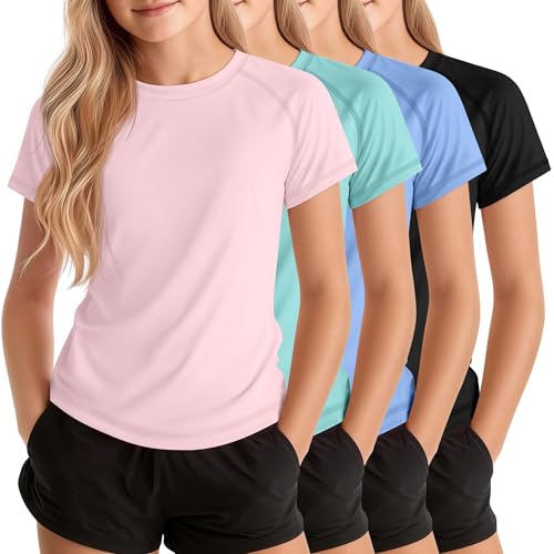 Girls UPF 50+ Rash Guard Swim Shirts - 4 Pack (11-12 Years)