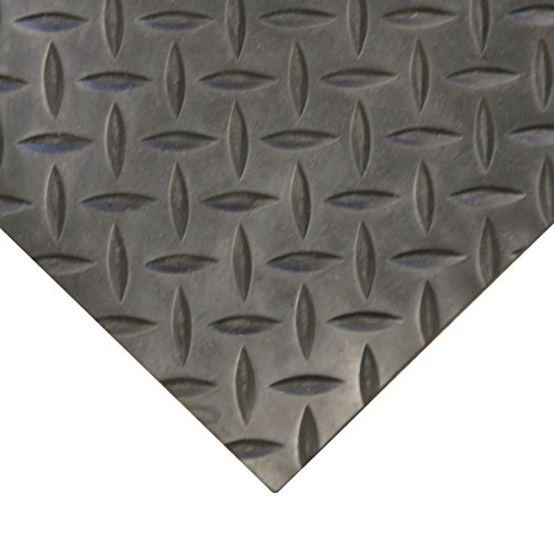 Rubber-Cal Diamond-Plate Rubber Flooring Roll 84"L x 48"W x 0.12" (3mm) Black - Industrial Non-Slip Mat for Gym, Garage, Trailer, and Outdoor Use