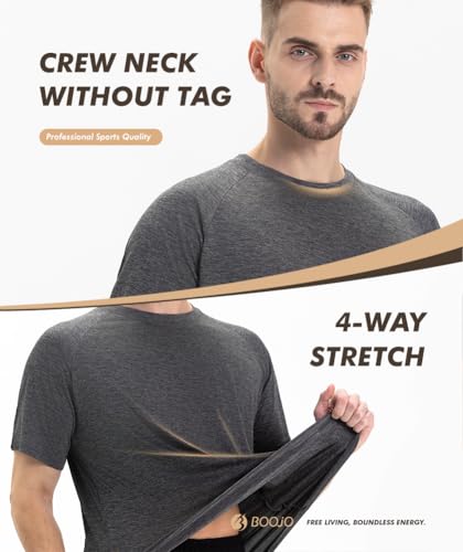 BOOJO Men's Workout T-Shirts 5-Pack with Moisture-Wicking Quick Dry Fabric - Medium, Black & Grey Variants