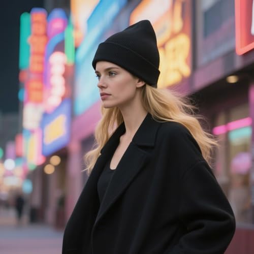Soft Black Beanie Hat for Men & Women - One Size